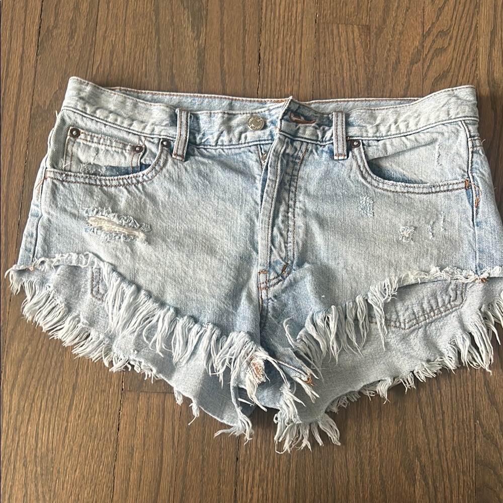 We The Free Distressed Light Blue Denim Shorts